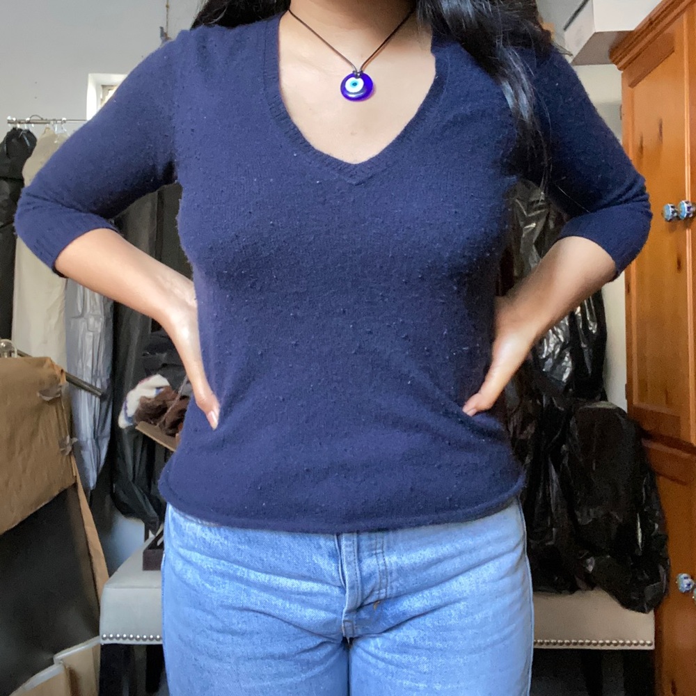 jcrew navy vneck cashmere sweater